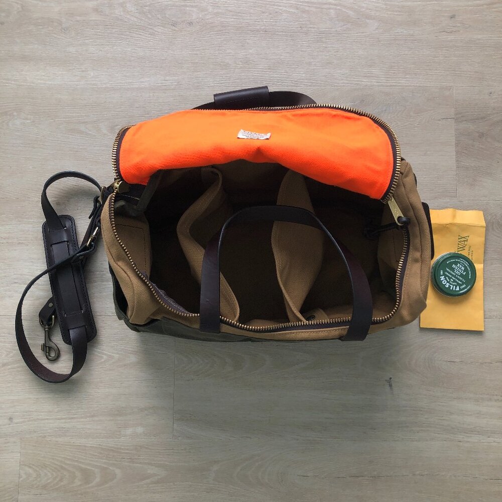 Filson Heritage Sportsman Bag - Made in USA - leather strap and free can of wax
